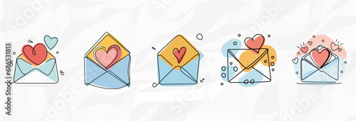 Farbenfrohe Liebesgrüße: Bundle mit bunten Liebesbriefen als künstlerische Lineart-Illustrationen