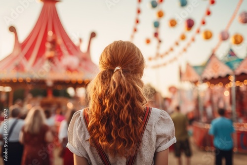 teenager at a summer fair - rear view
