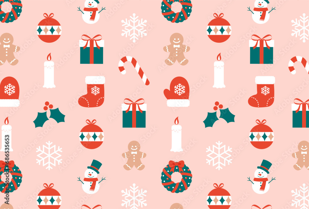 seamless pattern with a set of Christmas icons for banners, cards, flyers, social media wallpapers, etc.