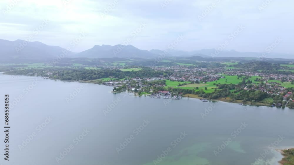 Panoramic View Over Chiemsee Lake In Bavaria, Germany - Drone Shot Panoramic View Over Chiemsee Lake In Bavaria, Germany - Drone Shot
