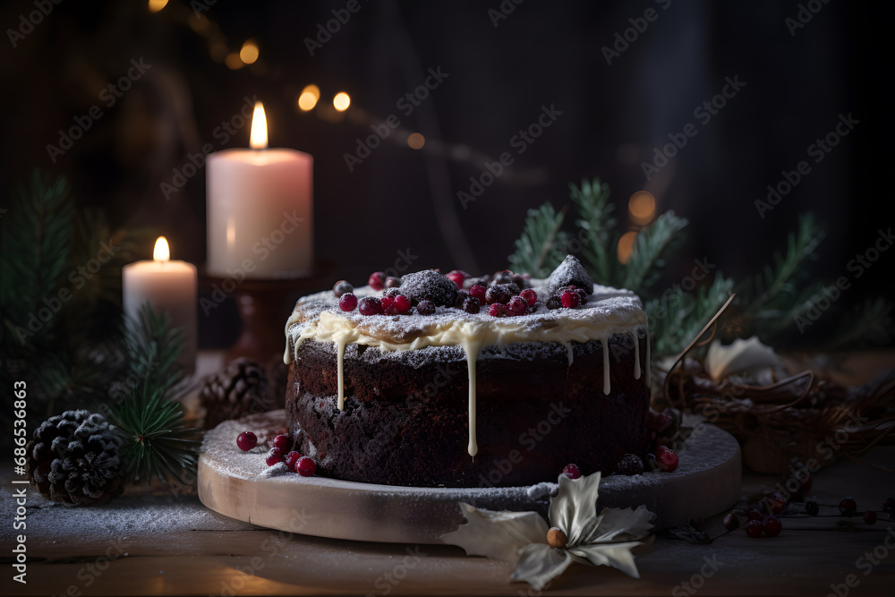 Christmas cake with festive background Christmas cake with festive background