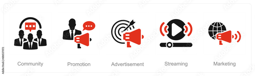 A set of 5 Influencer icons as community, promotion, advertisement A set of 5 Influencer icons as community, promotion, advertisement