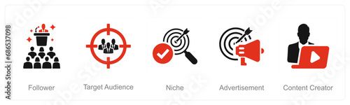 A set of 5 Influencer icons as follower, target audience