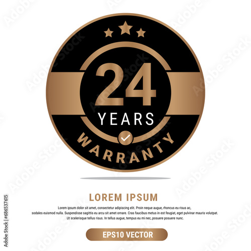 24 Year warranty vector art illustration in emas color with fantastic font and white background. Eps10 Vector