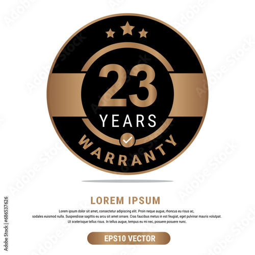 23 Year warranty vector art illustration in emas color with fantastic font and white background. Eps10 Vector
