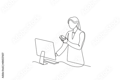 Single one line drawing a Female doctor asking patient for medicine online. Continuous line draw design graphic vector illustration
