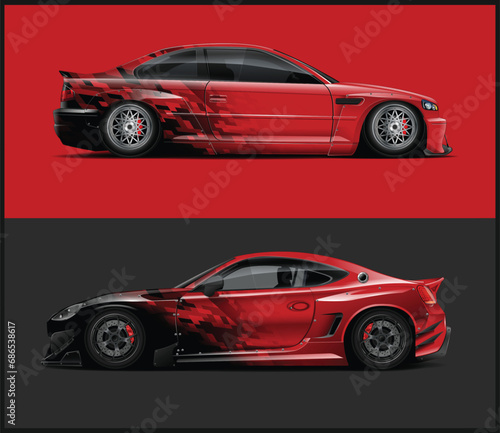 Racing car wrap design vector Graphic abstract stripe racing background kit designs for wrap vehicle, race car, rally, adventure