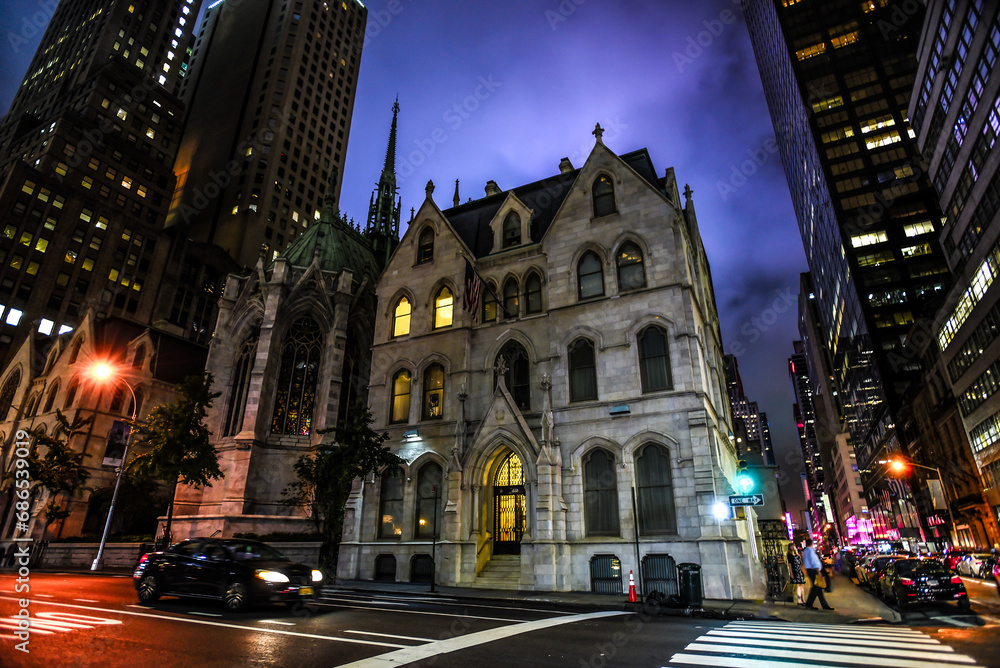 Night View of the Archbishop's Residence in Madison Avenue - Manhattan, New York City