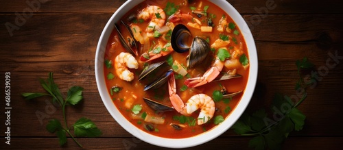 Classic Italian seafood soup photo