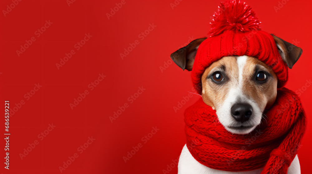 Cute Dog in a Red Hat