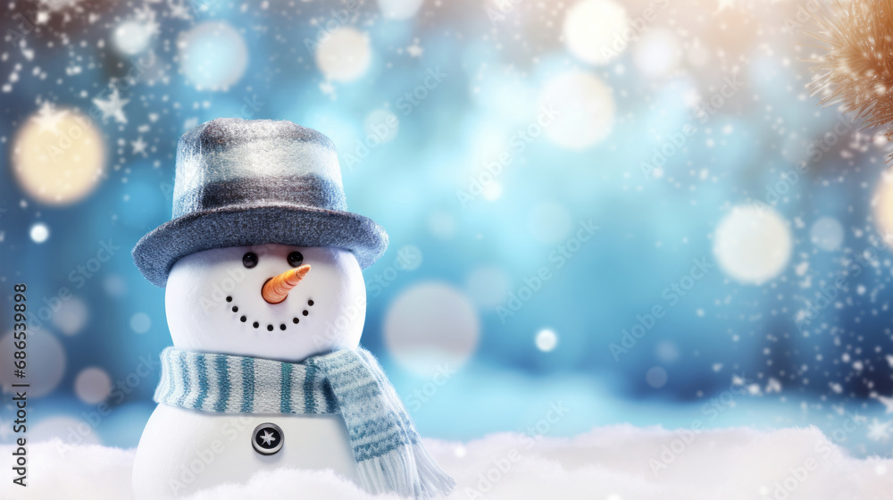Fototapeta premium snowman on the snow background