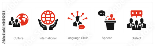 A set of 5 Language icons as cuture, international, language skills