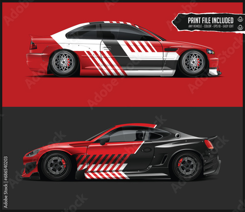 Racing car wrap design vector Graphic abstract stripe racing background kit designs for wrap vehicle, race car, rally, adventure