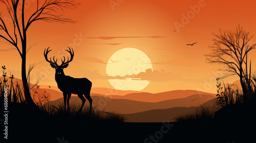 Deer silhouette in the meadow