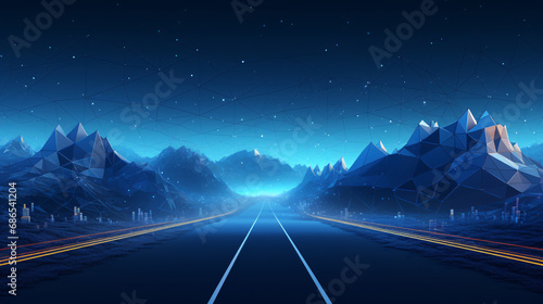 Blue country road and mountain landscape