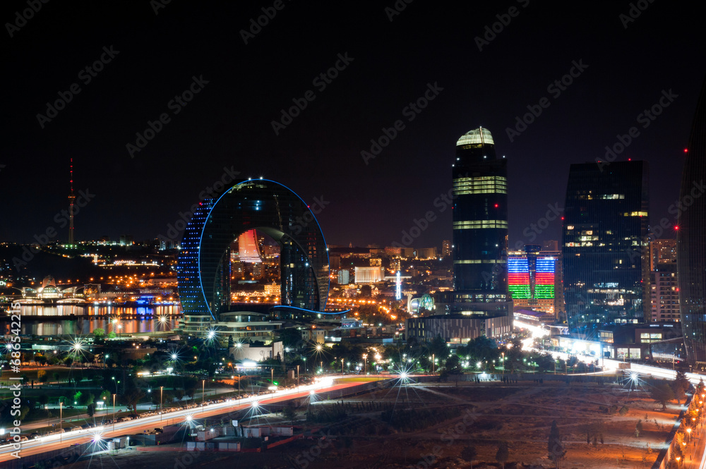 illuminated Baku by night