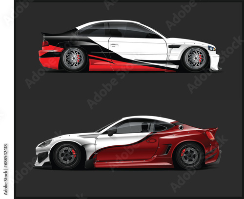 Racing car wrap design vector Graphic abstract stripe racing background kit designs for wrap vehicle  race car  rally  adventure