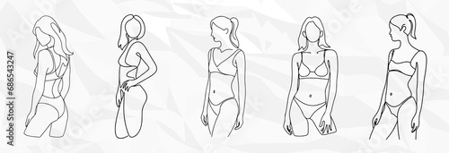 Elegante Sinnlichkeit: Bundle mit Frauen in Unterwäsche als künstlerische Lineart-Illustrationen