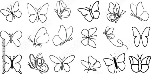 Fototapeta samoprzylepna Ensemble d'illustrations vectorielles papillon, style dessin au trait, papillons dans diverses poses. Parfait pour les créations printanières et estivales, les invitations. Papillon esquisse des