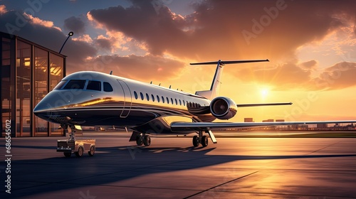 Corporate business jet setting on a ramp with open door