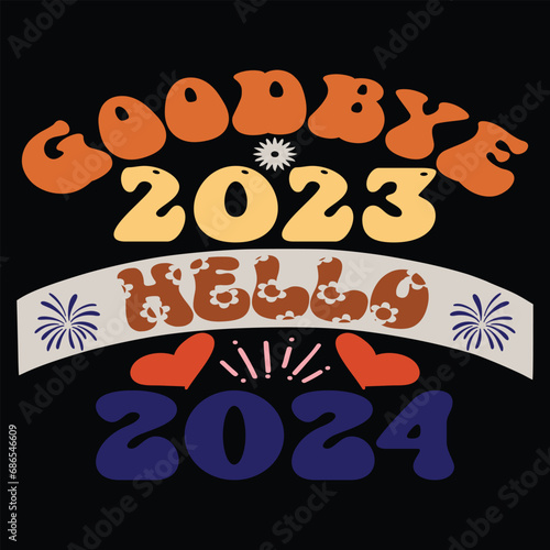 Print goodbye 2023 hello 2024 illustration.