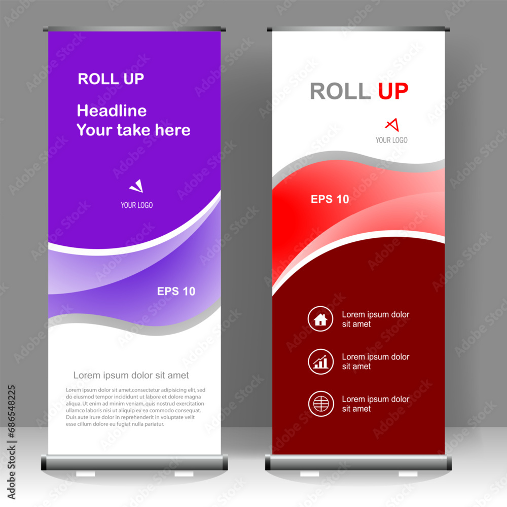 Business Roll up banner vertical template design, for brochure, business, flyer, infographics. modern x-banner and flag-banner advertising. vector illustration Business Roll up banner vertical template design, for brochure, business, flyer, infographics. modern x-banner and flag-banner advertising. vector illustration
