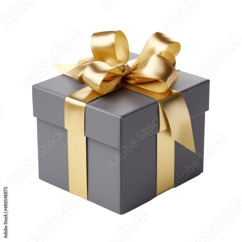 grey,gray gift box with gold ribbon isolated on transparent background,transparency 