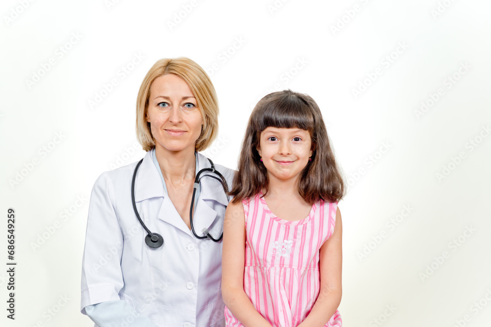 doctor with girl patient on white background doctor with girl patient on white background