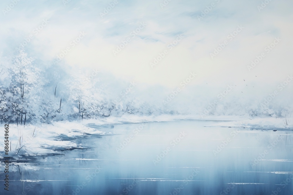 A monochromatic blue painting of a winter landscape with generative ai A monochromatic blue painting of a winter landscape with generative ai