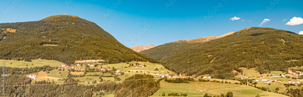 Alpine summer view near Schoenberg, Stubaital valley, Innsbruck, Tyrol, Austria