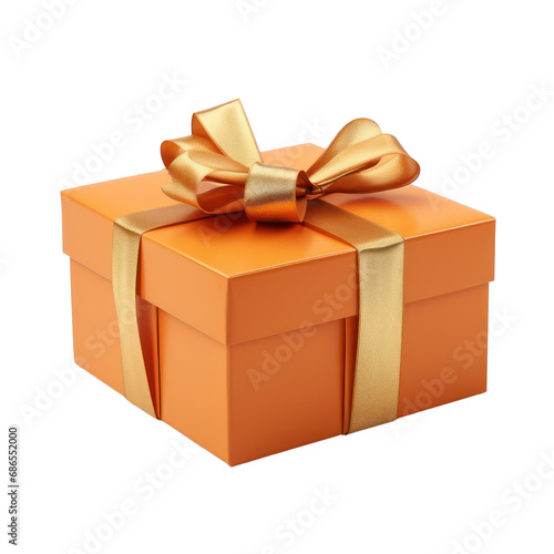 orange gift box with gold ribbon mockup isolated on transparent background,transparency 