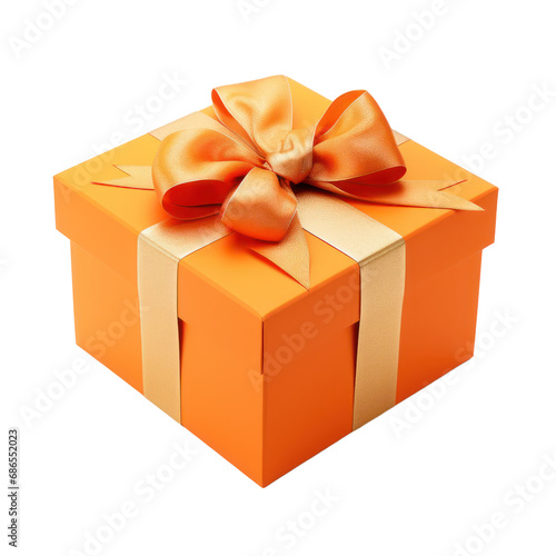 orange gift box with gold ribbon mockup isolated on transparent background,transparency 