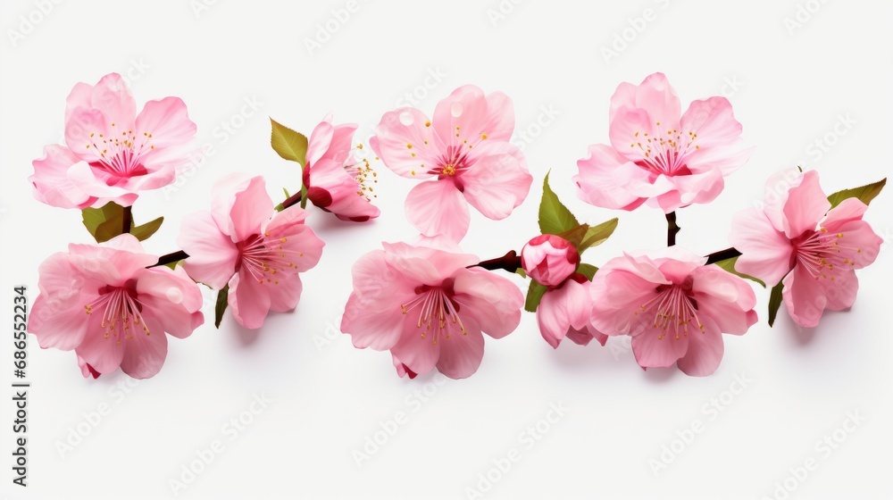Set of collection: colorful Japanese cherry blossoms on a white background