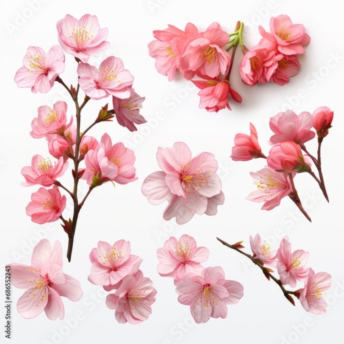 Set of collection: colorful Japanese cherry blossoms on a white background © ND STOCK