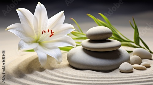 sand lily and spa stones in zen garden