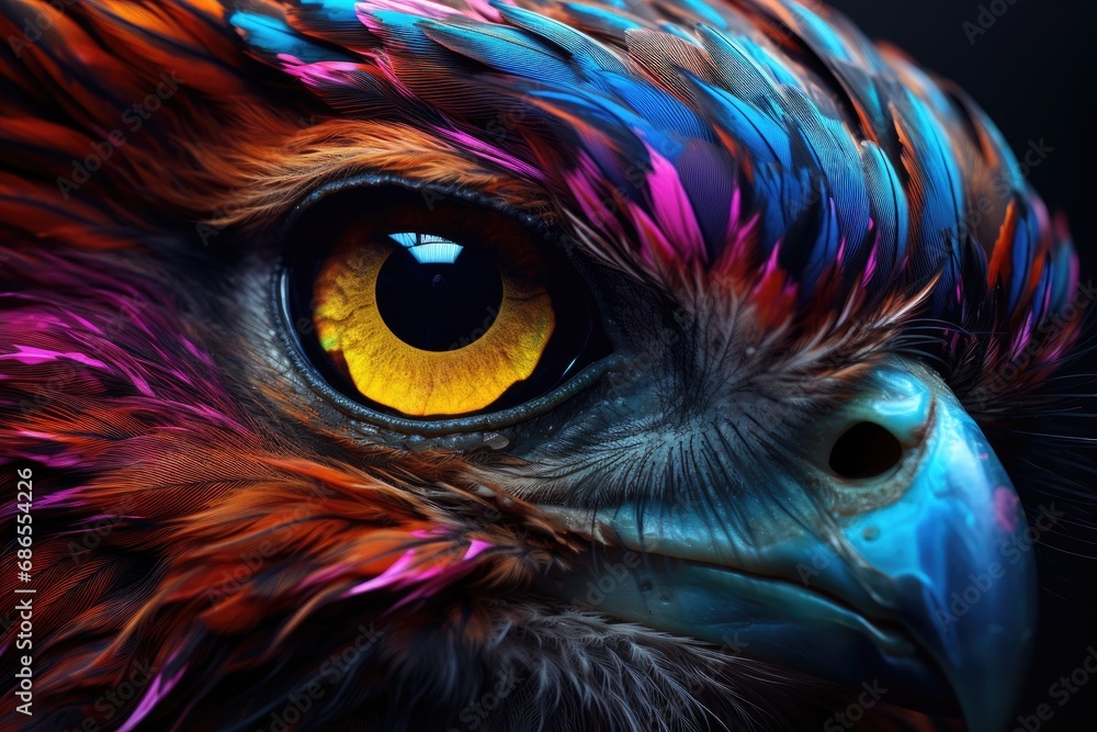 Colorful owl eye portrait in digital art in the
