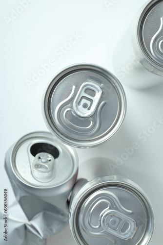 Top view of tin cans for drinks