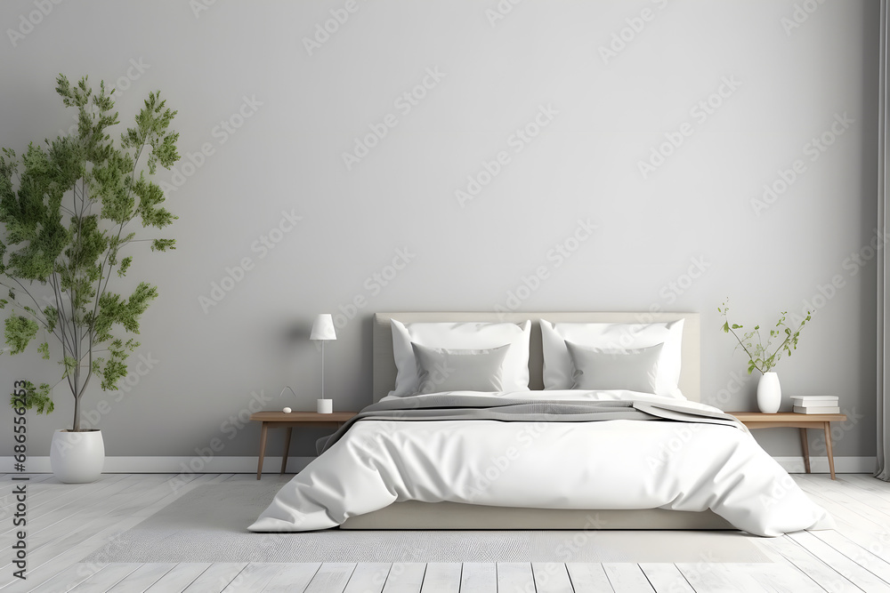 Home mockup, minimalist simple bedroom interior, wall mockup 3d rendering. generative ai. Home mockup, minimalist simple bedroom interior, wall mockup 3d rendering. generative ai.