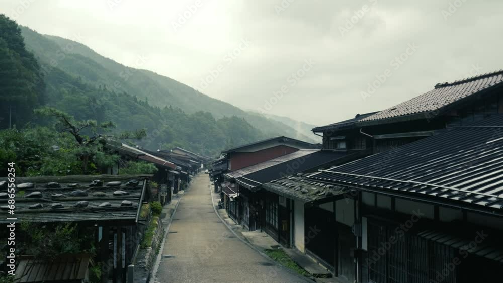 Old Village call “Narai Juku” Wooden ancient houses, shops and restaurant on lined up for more than 1 kilometer with nature mountain landscape, Shiojiri, Nagano, Japan Old Village call “Narai Juku” Wooden ancient houses, shops and restaurant on lined up for more than 1 kilometer with nature mountain landscape, Shiojiri, Nagano, Japan