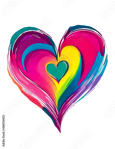 Beautiful painted heart shape multicolor, isolated on transparent background PNG.. photo