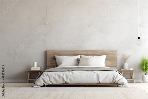 Home mockup  simple bedroom interior background 3d rendering. generative ai.