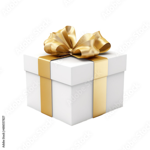 white and gold gift box mockup isolated on transparent background,transparency 