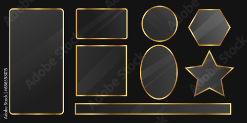 Metal frames with glass. Mirror. Gold metal Frames of various shapes, frames for avatars, for games medieval style.