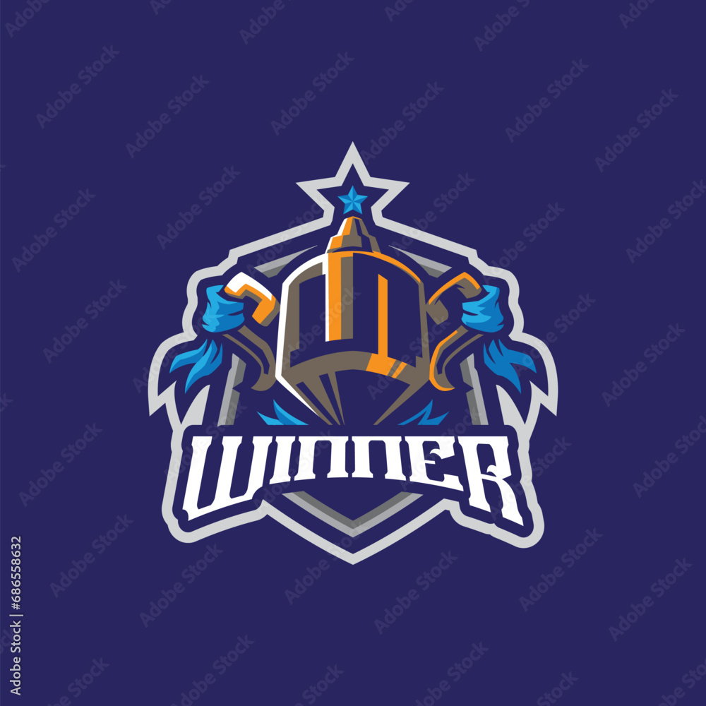 Winner mascot logo design vector with modern illustration concept style for badge, emblem and t shirt printing. Winner trophy illustration for sport and esport team.