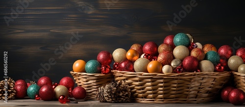 Basket filled with Christmas tree ornaments