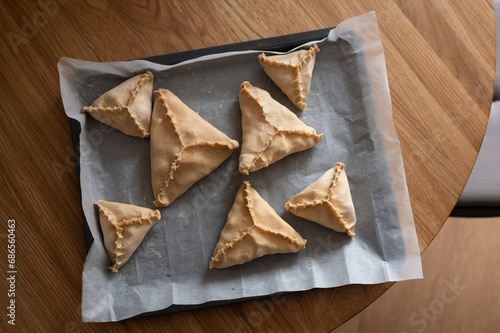Traditional tatar triangled backery - small triangle pies called Echpochmak photo
