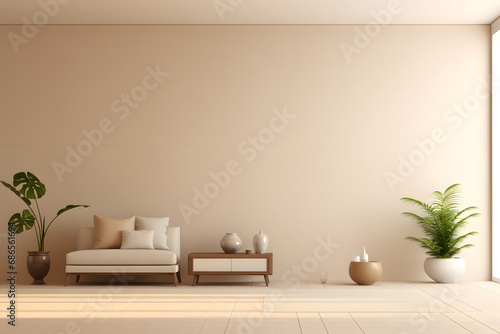 ontemporary minimalist beige room interior 3d rendering. generative ai.