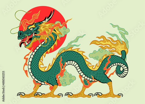Traditional Asian Mytichal Dragon Hand Drawn Illustration