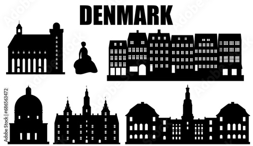 Set of silhouettes of Denmark landmarks tourist attraction ,vector illustration