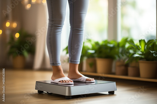 Cropped image of woman feet standing on weigh scales © Iryna